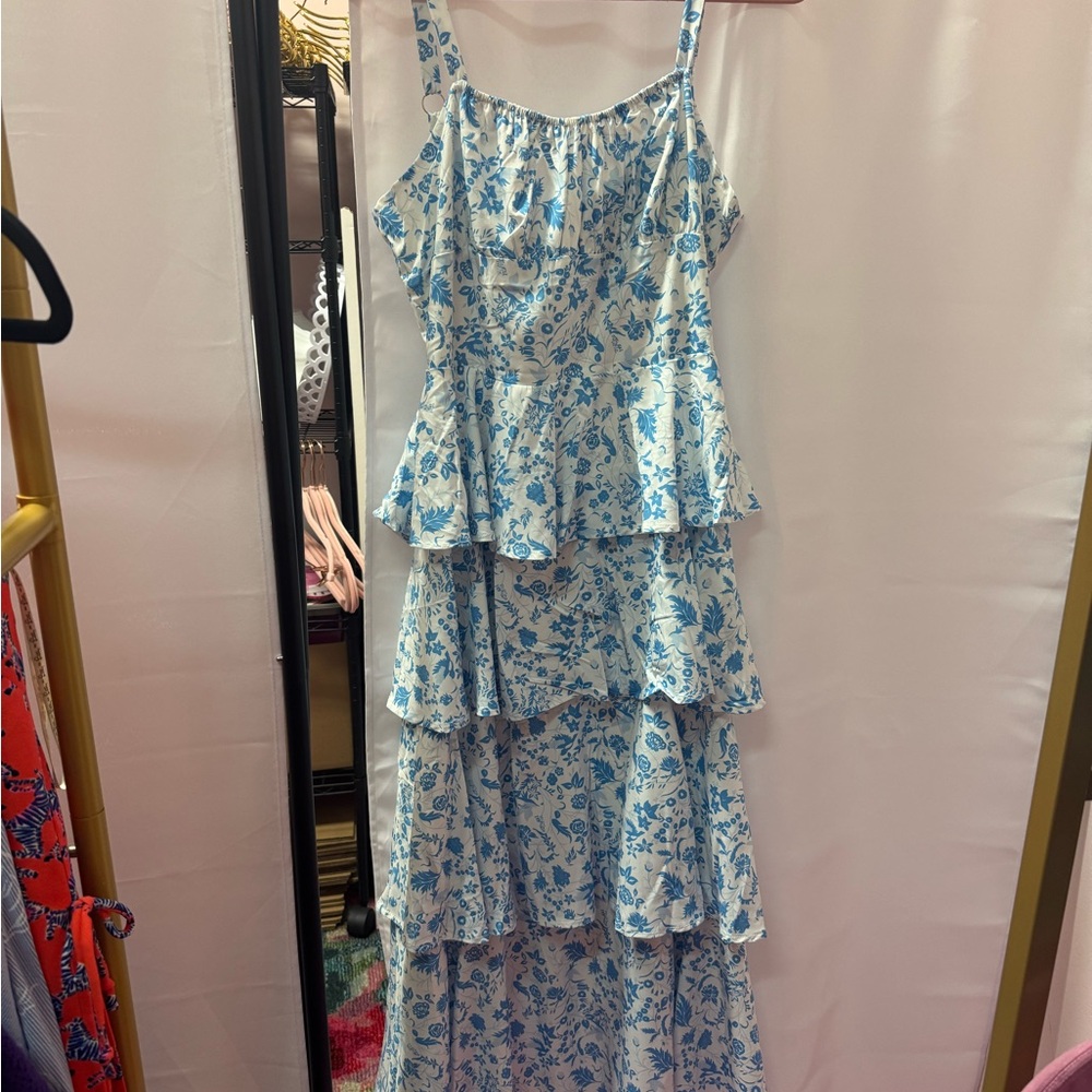Floral Blue Tiered Dress